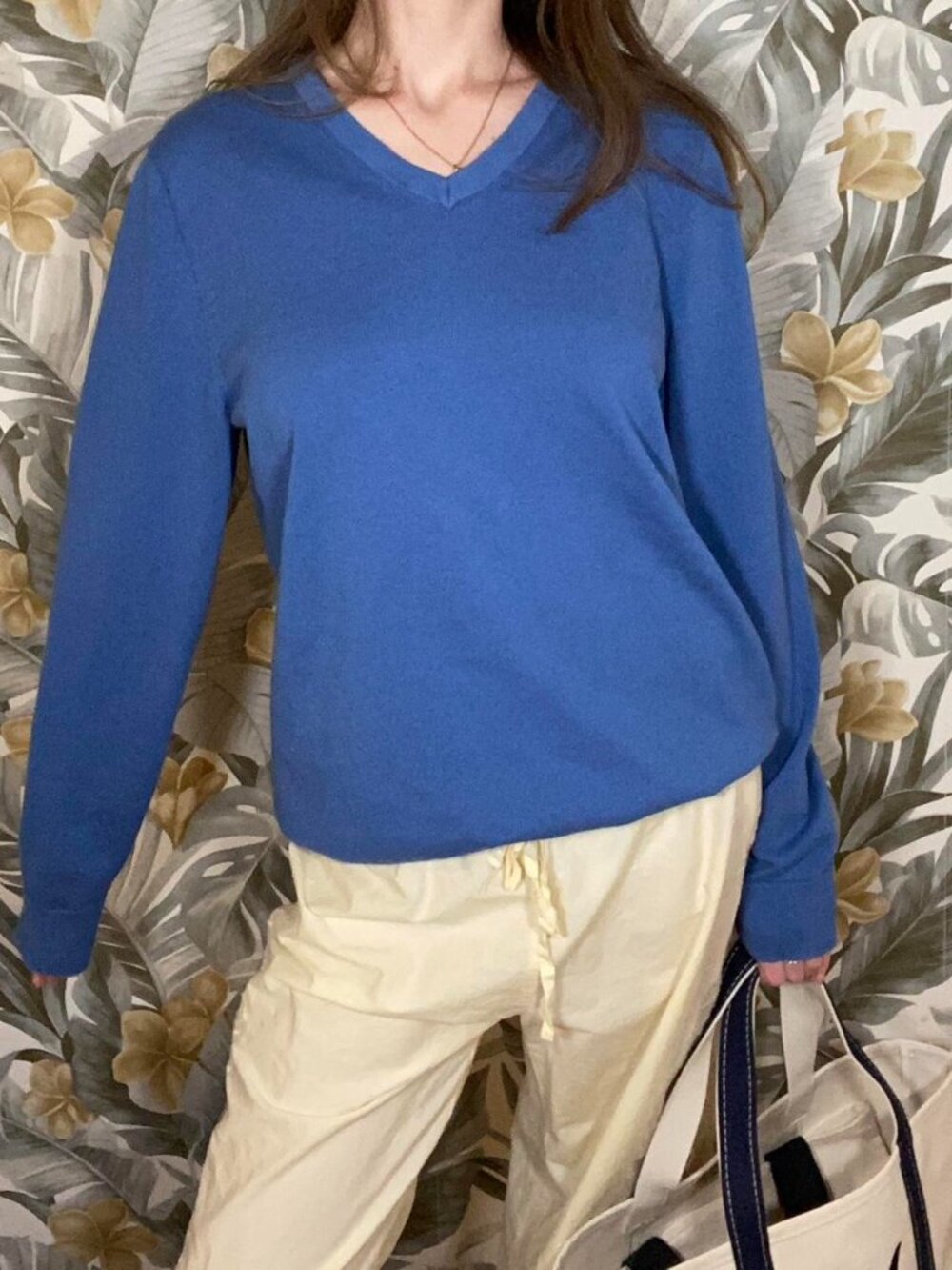 Lands' End Blue Cotton Sweater | Relaxed Coastal Classic Knit
